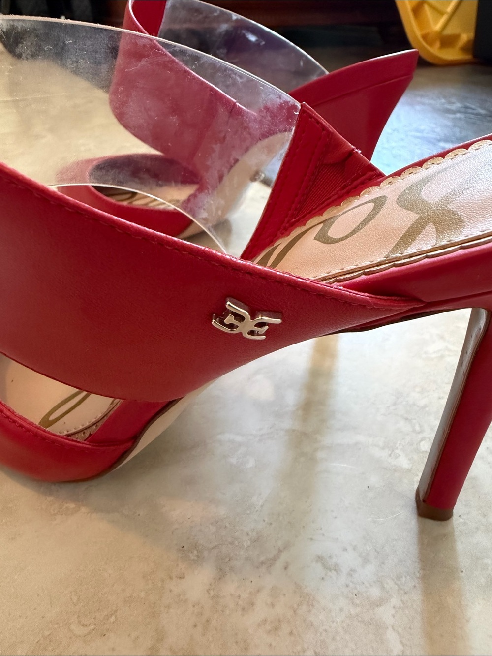 Sam Edelman Hope heels/mules - Red Pointed Mule Heels with Clear Strap - Picture 5 of 11